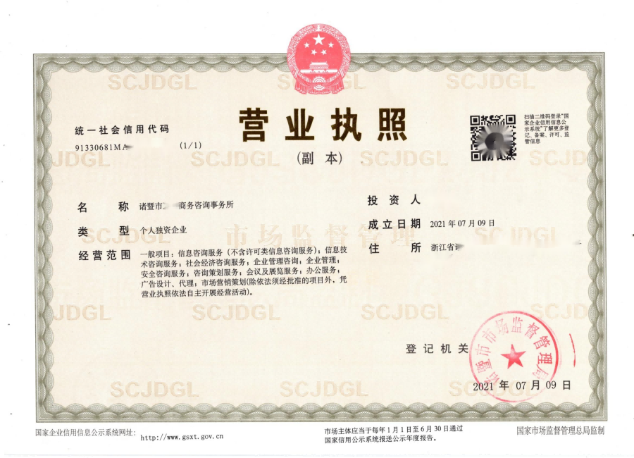 個(gè)人獨(dú)資企業(yè)商務(wù)咨詢類經(jīng)營范圍大全